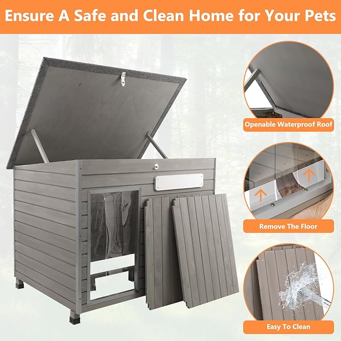 Dog House Outdoor & Indoor Anti-Chewing Iron Frame Dog Kennel Easy Clean and Assemble Openable Roof for Small to Medium Dog Breeds (41" L X 26.4" W X 33.5" H)