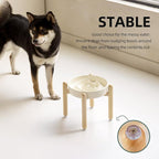 Ceramic 1.6 Cup Raised Slow Feeder Dog Bowl Set, Elevated Wooden Stand for Medium and Large Dog, 8.2inch Puzzle Slow Dish, Anti-Gulping(Light Yellow, Single Bowl+ Stand)