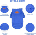 BEAUTYZOO Small Dog Hoodie Sweater with Pockets, Dog Clothes for Small Medium Dogs Boy Girl, Waffle-Like Laminated Cotton Pet Coats with Hat and Leash Hole, Blue S