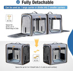 Lekereise Extra Large Cat Carrier for 2 Cats, 2-in-1 Cat Travel Carrier with Litter Box, (20.85" x2) x19.7"x19.7" Pet Carrier with Zipper Locks for Moving Across The Country (No Hammock) - Grey