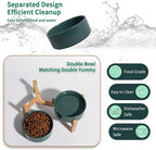 Elevated Ceramic Dog Bowl Set - Raised Feeding Bowls with Non-Slip Bamboo Stand - Small Pet Dishes for Food and Water - Ideal for Cats and Puppies - 16.23 OZ - 2 Cups - 480 ML
