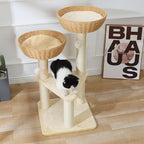 SHENGOCASE Cat Tree Tower with Rattan Wicker Basket, 2 Handwoven Large Nest Baskets Bed, Window Perch for Large Cats up to 20LBS