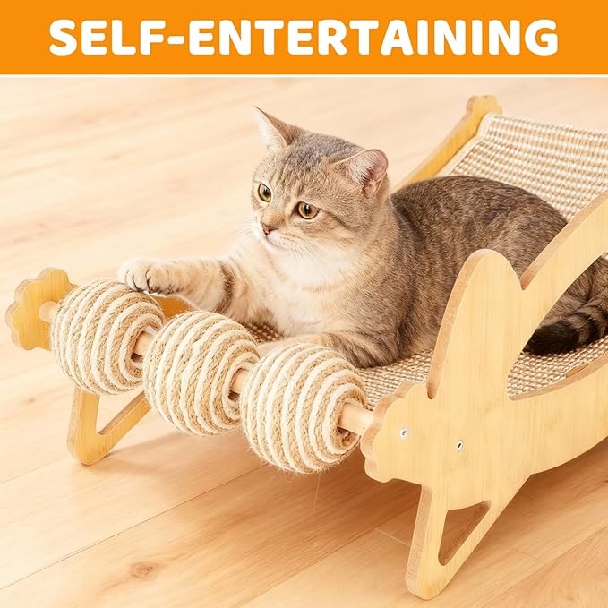 Cat Scratcher Bed, 3-in-1 Cat Scratching Pad with Hammock & Ball, Natural Sisal with Solid Wood Frame Cat Scratch Post for Indoor Cats Lounger & Sleep & Scratch