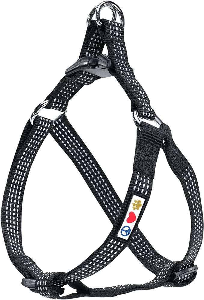 Pawtitas Reflective Step-in Dog Harness – Adjustable No-Pull Vest for Puppies to Seniors, Safe & Comfortable, M Black