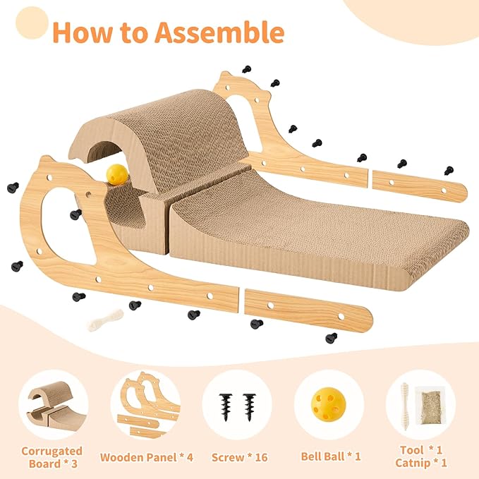 Cat Scratcher Bed, 2 in 1 Cardboard Scratching Board for Indoor Cats, Scratch Couch Lounge with Bell Ball Toy for Double-Sided Usability