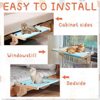Pinkunn 2 Set Cat Window Sill Perch Adjustable Wood Small Cat Window Hammock Window Seat Cat Bed Windowsill Cat Shelf Indoor Kitty Cat Window Ledge Seat for Bedside Cabinet, Heavy Duty 33 Lbs (Blue)