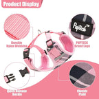 PUPTECK Small Dog Harness and Leash Set, No Pull Adjustable Puppy Cat Harness, Reflective Soft Mesh Pet Vest Small Sized, Pink Plaid, XS