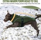 DENTRUN Winter Warm Dog Coat Reflective Jacket with Turtleneck for Cold Weather, Adjustable Buckle Windproof Water Repellent, Thick Snowsuit Fleece Vest for Small, Medium, Large Dogs, Green, XL