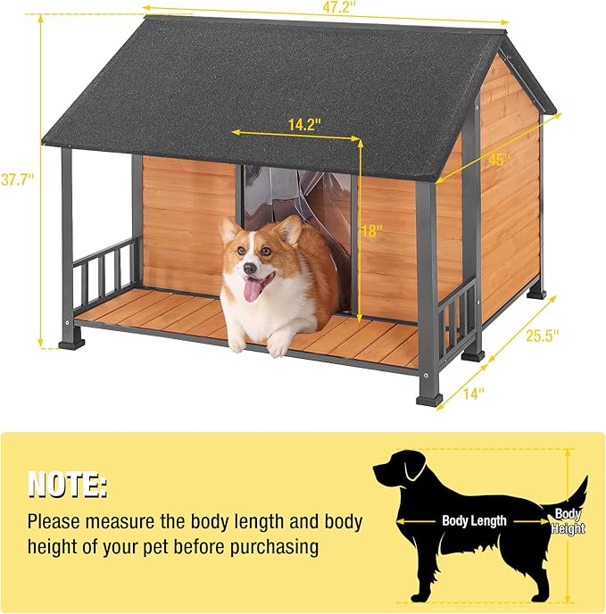 Aivituvin Large Dog House Outdoor Dog Kennel with Chewproof Strong Metal Frame for Large Breed Dogs (47.2" L x 45" D x 37.7" H)