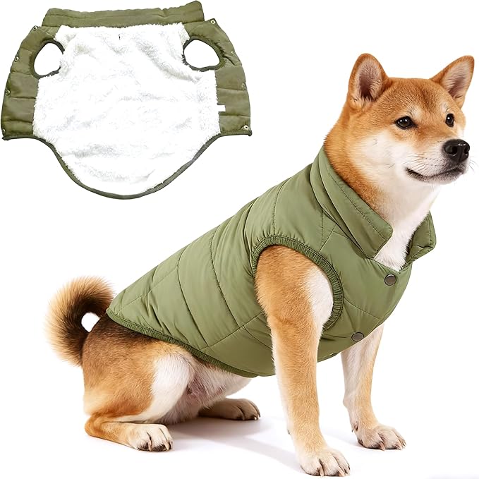 Dog Jacket Waterproof Fleece Dogs Vest Large Dog Coats for Winter Cold Weather Warm Dogs Puffer Jacket Puppy Coat Green Pet Jackets Cat Coats M