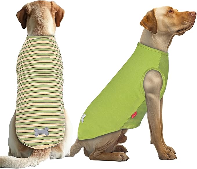 KYEESE 2Pack Dog Shirt, Soft Striped Dogs T Shirts, Lightweight Pet Tank Top, Sleeveless Dog Shirt for Large Dogs, Stretchy Comfortable Pet Vest, Green, 3XL