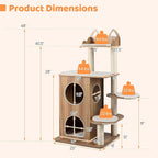 PETSITE 48-inch Wooden Cat Tree, Multi-Level Modern Cat Tower with Sisal Scratching Posts, Double-Layer Condo, Cute Top Perch, 3 Jumping Platforms with Washable Detachable Cushions