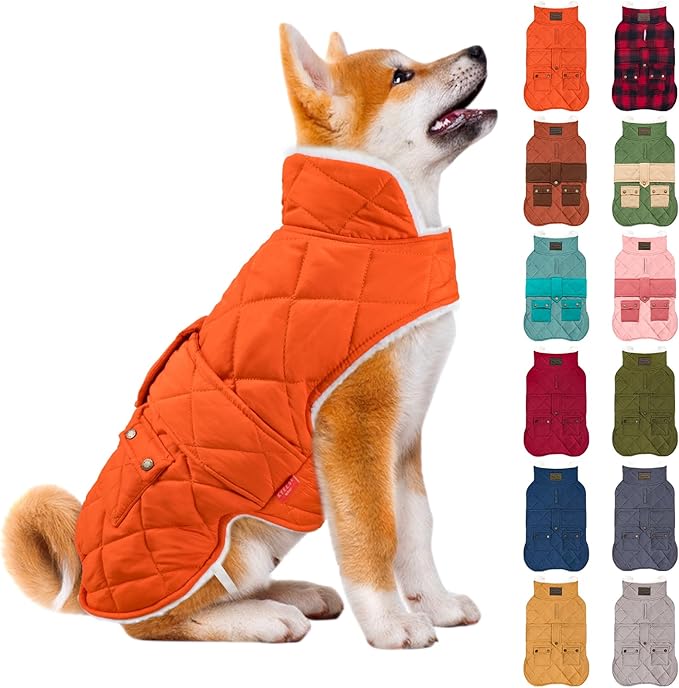 KYEESE Dog Coat Waterproof Dogs Jacket with Fleece Lined Thick Pets Clothes with Pocket Warm Pet Winter Puffer Coat with Leash Hole Soft Pet Sweater for Cold Weather Windproof Dog Coats for Small Dogs