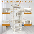 Anwick 68" Tall Cat Tree Tower with Scratching Posts, Cat House with Hammocks, Cat Condos for Indoor Cats, Removable Cushions, Multi-Level Cat Playground (Beige)