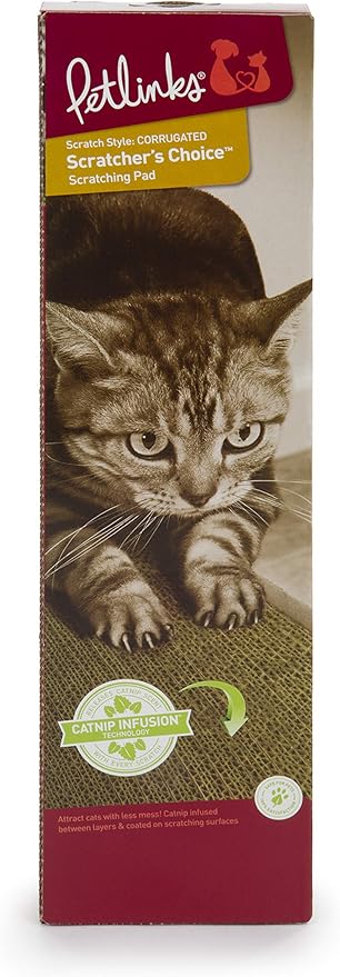 Petlinks Scratchers Choice Flat Corrugated Carboard Scratch Pad for Cats & Kittens, Catnip Infused & Reversible, Promotes Healthy Nail Growth - Brown, Single Wide