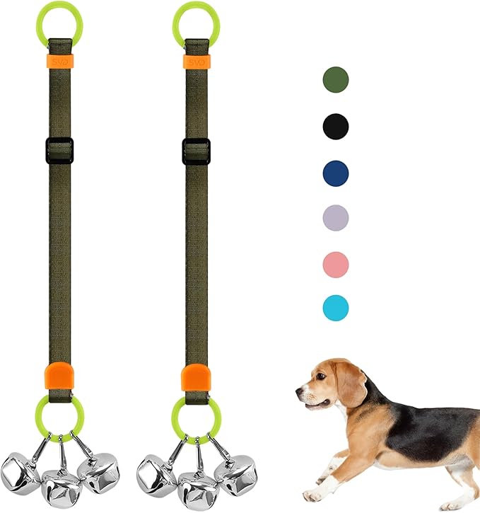 SVD.PET 2 Packs Dog Doorbells to Go Outside for Potty Training, Puppy Dog Bells with Hanging Ring Attachable to Door Knob or Anywhere Near The Door, Height Adjustable, Loud Jingle Bells (Army Green)
