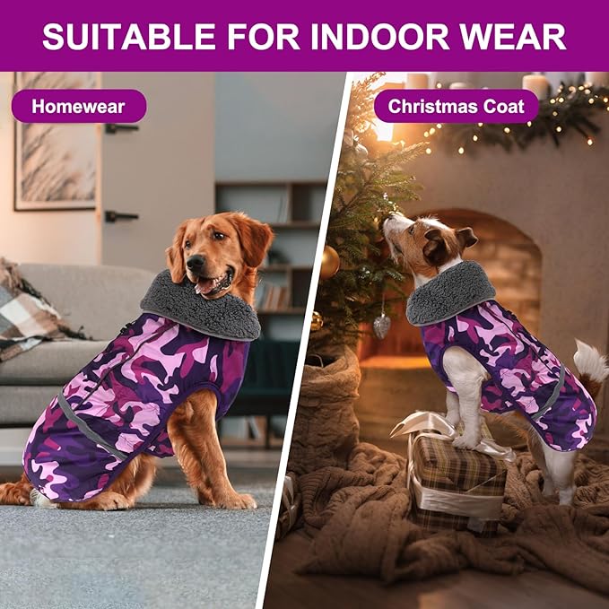 Doglay Dog Coat, Waterproof Dog Jacket Pet Winter Coat for Cold Weather with Thicken Furry Collar, Reflective Puppy Winter Jacket Warm Fleece Lining for Small Medium Large Pets