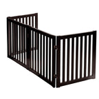 WELLAND 24" Freestanding Pet Gate, Foldable Wooden Dog Gate, 4 Panel Step Over Fence, Indoor Puppy Gate, Expands Up to 80" Wide, Espresso