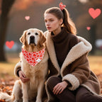 E-Clover Mother's Day Heart Dog Bandanas & Matching Scrunchie Set Cute Girl Dog Scarf Bibs Pet Bandana with Bow Tie for Small Dogs Puppy Owner Mom Red Pink
