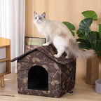 Cat Houses for Outdoor Cats, Weatherproof Outdoor House for Feral Cats, Warm Stable Stray Cats Shelter in Winter Brown Large
