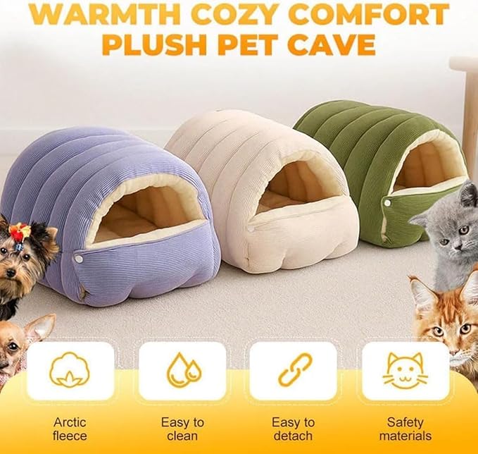 Removable and Washable Winter Closed-Off Cat Bed, Cutypet Winter Cave, Warm Foldable Secure Pet Nest for Indoor Cats & Small Dogs, Comfor Plush Snuggle Hut for Pets (Oxford Waterproof Cloth-Yellow,M)