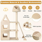 PETSITE 64" Tall Cat Tree Tower for Indoor Cats, Modern Cat Activity Center with Top Perch, Condos, Basket Bed, Sisal Posts, Scratching Board & Ball, Beige