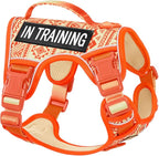 Small Dog No Pull Dog Harness, Pet Harness with Reflective Strip Soft Padded Handle, Adjustable Vest Harness for Walking Hiking Training, Geometric Pattern, Beagle, Orange Ethnic, S