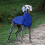 ROZKITCH Dog Fleece Pullover Pajamas with Leash Hole, Pet Windproof Warm Cold Weather Jacket Vest Cozy Jumpsuit Apparel Outfit Clothes for Walking Hiking Travel Sleep Blue XL