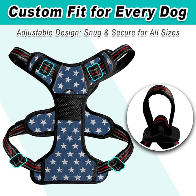 BARKBAY Dog Harness No Pull Mesh for Large Dogs - Adjustable, Reflective, Comfortable, No Choke, Heavy-Duty - Perfect for Outdoor Training, Walking, and Hiking - Strong & Durable - L & Blue Star Mesh
