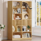 63.5" Cat Tree with Litter Box Enclosure & Bookshelf, Modern Cat Tower with Built-in Cat Houses, Multi-Tier Storage Shelf Cat Furniture for Indoor Cats,Natural