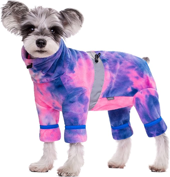 Dog Coats for Small Dogs, Polar Fleece Dog Pajamas Bodysuit, Puppy Onesies Tie Dye Jumpsuits, Dogs Warm Clothes Four-Legged, Doggie Fullbody Winter Jacket Vest