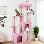 Pink 61" Heavy Duty Cat Tree for Large Indoor Cats & Maine Coon, Sweet Multi-Level Cat Tower with Extra Large Perch, 2 Spacious Condos, Natural Sisal Scratching Posts & Interactive Toys