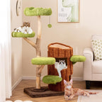 Tangkula Solid Wood Cat Tree, Cute Cat Tower with Scratching Posts, 2-Tier Tree Hole Cat Condo, Wood Branches, Sisal Panel, Top Perch, Platforms & Hanging Toy, Cat Tree for Indoor Cats Large Adult