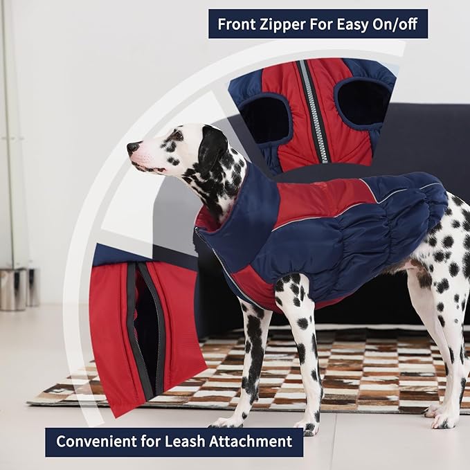 IECOii Extra Large Dog Coat - Thick Fleece Lined, Waterproof Snow Suit, Zippered Pet Jacket, Warm Winter Clothes, 4XL