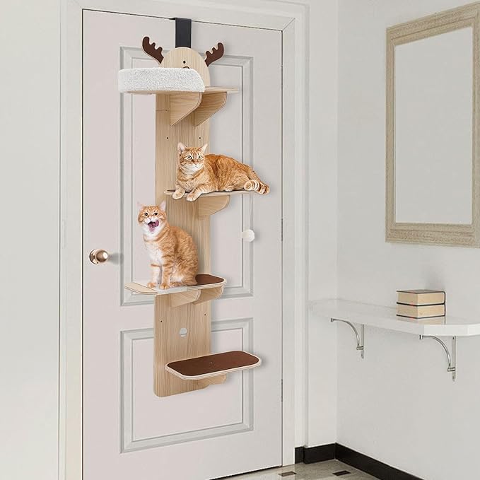 Door-Mounted Cat Tree, Cat Climbing Frame with Cat Scratching Board, 4-Tier Cat Climbing Frame Door Hanging Cat Tree Vertical Cat Tree Tower for Indoor Using