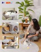 PEQULTI 45.7'' Cat Tree for Indoor Cats with Metal Frame Big Hammock, Cat Tower for Small or Medium Cats with Cat Condo House, with Scratching Posts and Top Perch, Grey