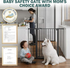 Mumeasy 36" Extra Tall Dog Gate, Auto Close Baby Gate for Stairs Doorways, 29.7-46" Wide Walk Thru Child Safety Gate for House, Easy Install Pressure Mounted Metal Pet Gate with Door, Black