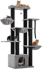 PETEPELA 67" XXL Cat Tree for Large Cats up to 25 lbs, Heavy Duty Cat Tower w/13 Extra-Thick Sisal Scratching Posts [φ4.3”], Cat Furniture with Metal Frame Hammock & XL Condo for Maine Coon, Black