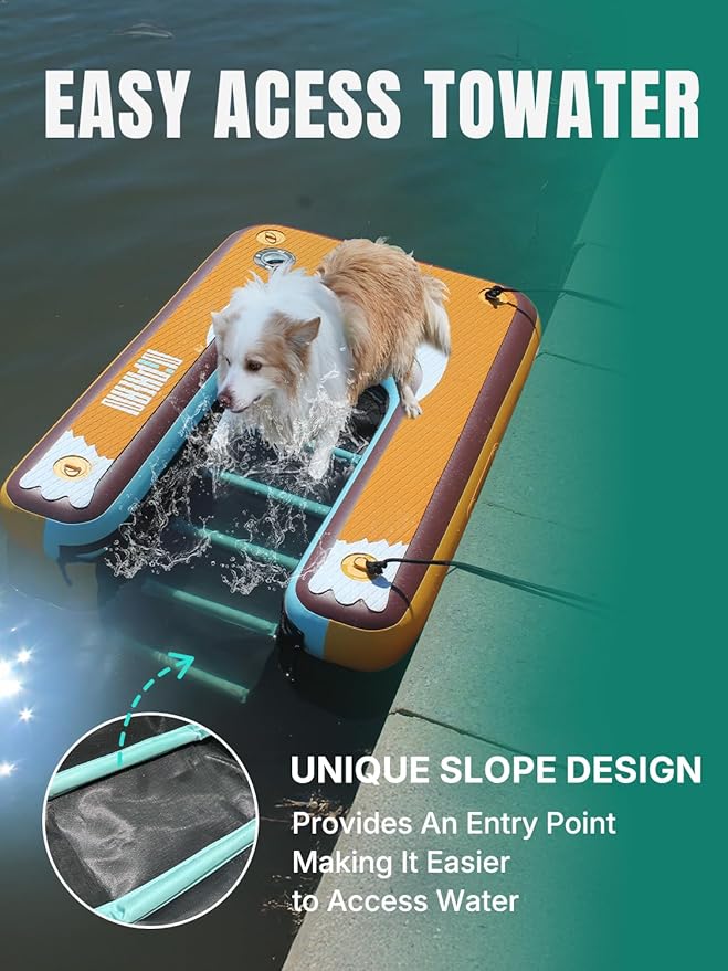 Niphean Dog Pool Ramp(Full-Coverage Non-Slip Deck), Stable Pup Plank with 200lbs/240lbs Capacity, Inflatable Dog Ramp for Pool, Boat & Dock, Safe & Durable Ladder for Large Pets to Easy Water Access
