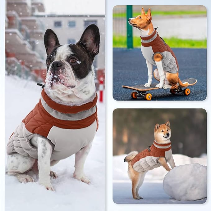 Dog Jackets for Large Dogs, Large Dog Winter Coat, Pet Cold Weather Coats, XXXL Pet Jacket with D-Ring, Waterproof Coat with Back Zipper,Snowsuit Labrador German Shepherd Doberman,Brown,XXXL
