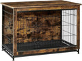 Feandrea 32.5" Dog Crate Furniture, Indoor Dog Cage Side End Table, L Pet Wood Kennel for Large and Medium Dogs up to 45 lb with Multi-Purpose Removable Tray, Double-Door Pet House, Rustic Brown