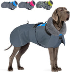 SlowTon Dog Winter Coat, Windproof 3 Layers Thick Warm Fleece Lining Dog Jacket for Cold Weather, Reflective Dogs Apparel with Leash Opening for Medium Large Dogs(Blue,2XL)