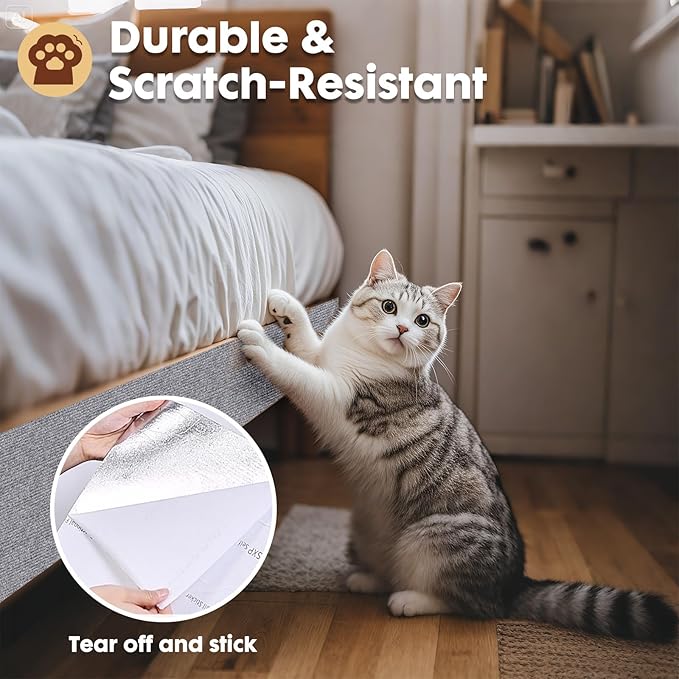 PowerKing Cat Scratch Furniture Protector, 78.7"x15.8" Self-Adhesive Cat Scratch Mat for Couch & Sofa, Trimmable DIY Cat Scratcher Pads for Indoor Cats (Grey)