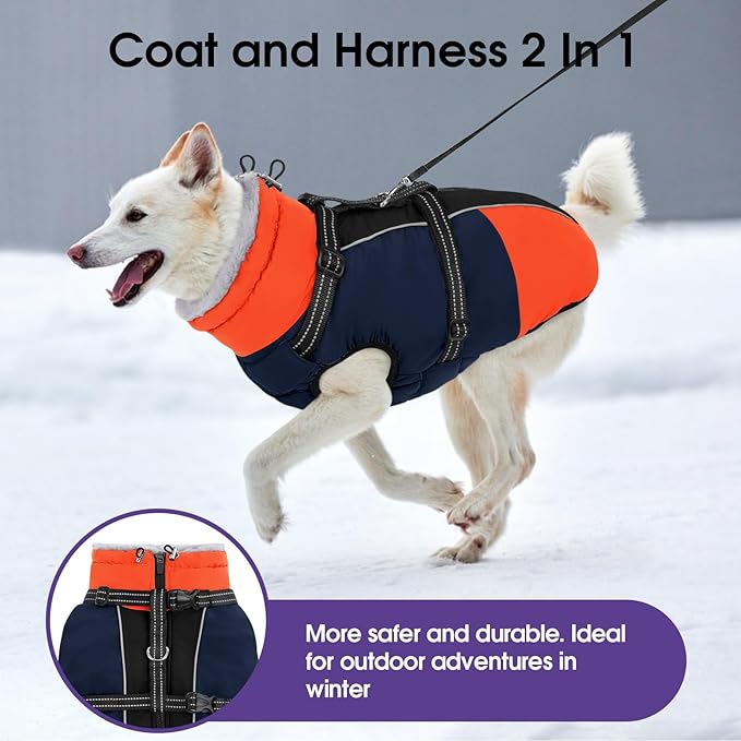 SUNFURA Dog Coat for Small Dogs, Warm Dog Winter Jacket with Harness Built in, Waterproof Pet Snow Jacket Fleece Cold Weather Coats for Puppy Chihuahua, Maltese, Blue XS