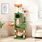Tangkula 66 Inch Tall Cat Tree, Multi-Level Cat Tower with Sisal Scratching Posts, 2 Condos, Plush Perch, Hammock, Basket, Dangling Toys, Cat Climbing Furniture for Indoor Cats (Green+Orange)