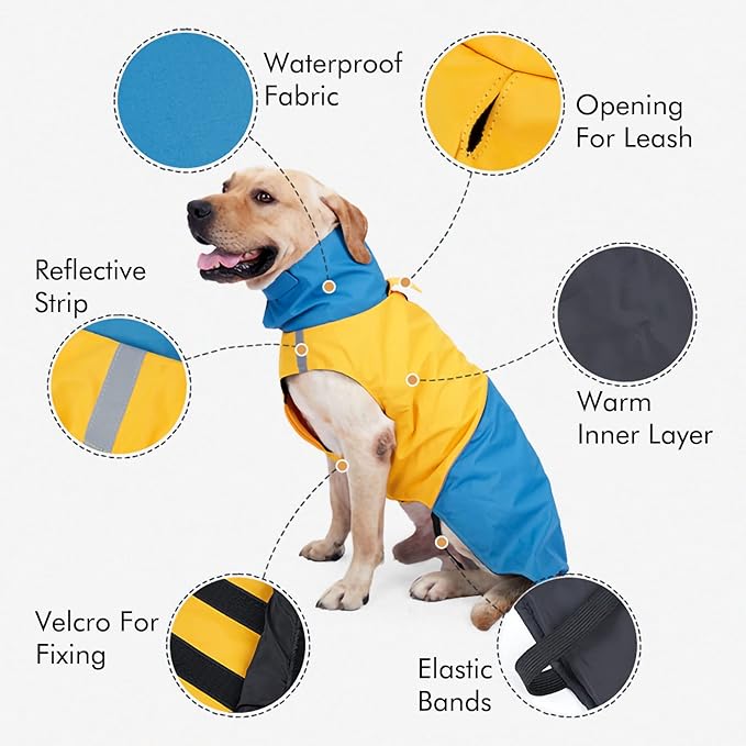 Windproof Dog Winter Jackets - Outdoor Coats for Cold Weather, Waterproof Raincoats with Leash Hole, Black, Blue, XS