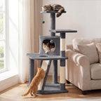 PETSITE 44-inch Multi-Level Cat Tree, Modern Cat Tower with Sisal Scratching Posts, Cozy Condo, Playful Cat Hole, Sisal Covered Ladder, and Dangling Ball, Ideal for Indoor Cats and Kittens (Grey)
