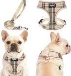 PUPTECK Soft Mesh Dog Harness Small Sized and Leash Set Pet Puppy Cat Comfort Padded Vest No Pull Harnesses, Beige Plaid, Openable Neck, New XS