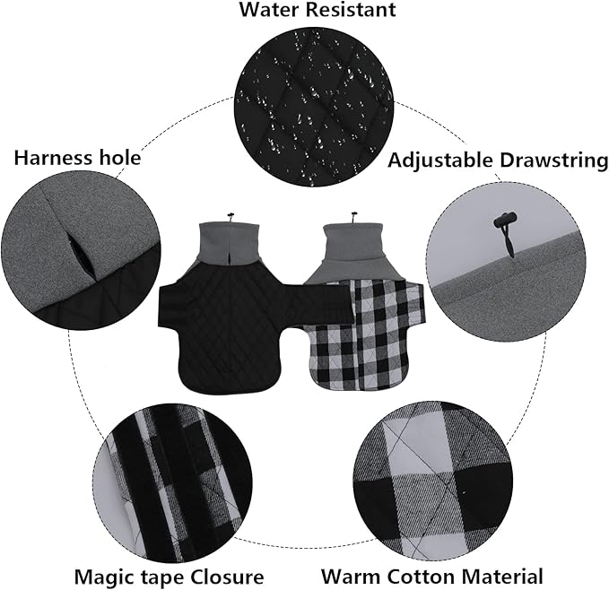 Geyecete Dachshund Coat,Dachshund Winter Coat,Warm Waterproof Windproof, High Neckine String Holes Miniature Dachshund Jacket for Small Dog-Black-M