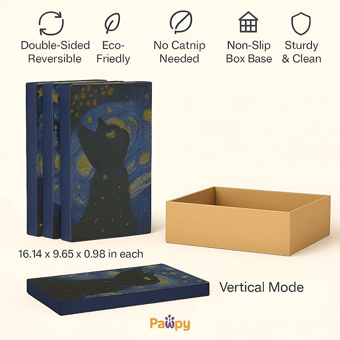 Cat Scratcher Box – Art Décor | Designer Cardboard Scratch Pads with Decorative Van Gogh-Inspired Design | Reversible Boards for Indoor Cats